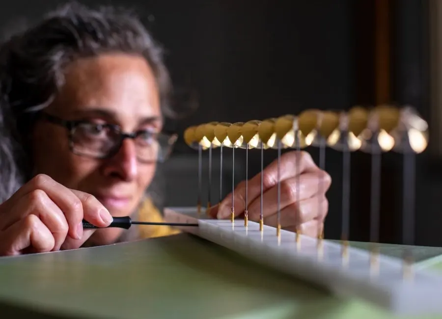 Professor places screwdriver into laser device